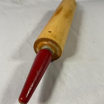 Red Handled Wood Rolling Pin