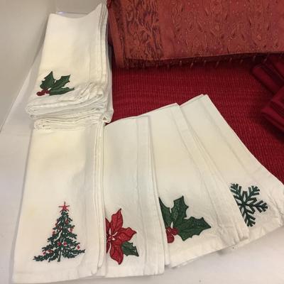 404 Lot of Holiday Linens with Napkins and Holiday Table Decor