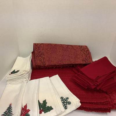 404 Lot of Holiday Linens with Napkins and Holiday Table Decor