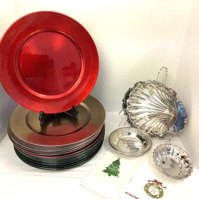 406 Large Lot of Chargers and Silverplate Entertaining Pieces