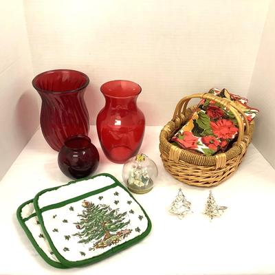 407 Lot of Holiday Decor including Linens, Vases