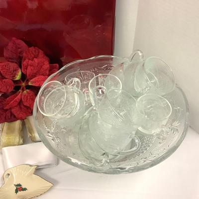 411 Red Tray with LED Votive Holder, Nutdishes, Punch Bowl with Cups