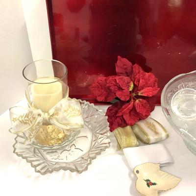 411 Red Tray with LED Votive Holder, Nutdishes, Punch Bowl with Cups