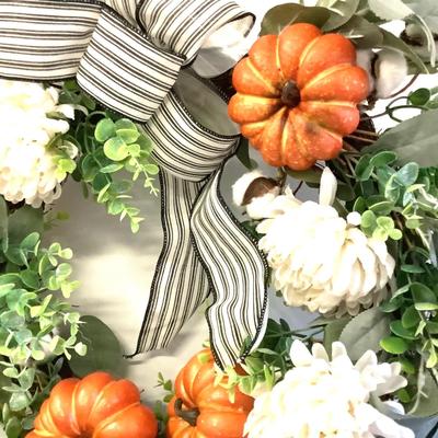 416 Pumpkin, Mum, Cotton Home Decor Wreath