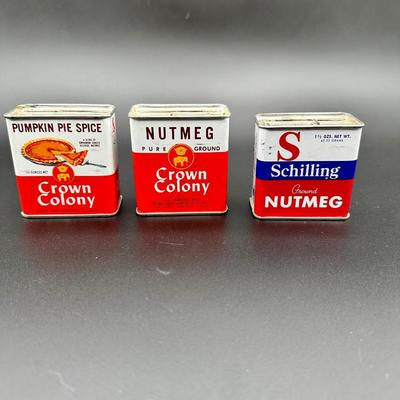 60â€™s Crown Colony and Schilling Spice Tins (3)