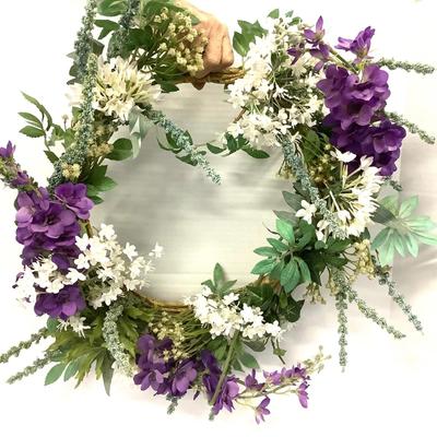 419 Artificial 22" Purple and Green Wisteria Wreath