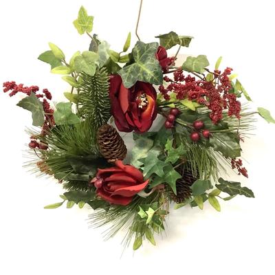 420 Lot of 4 Red rose and holly MIni Wreaths