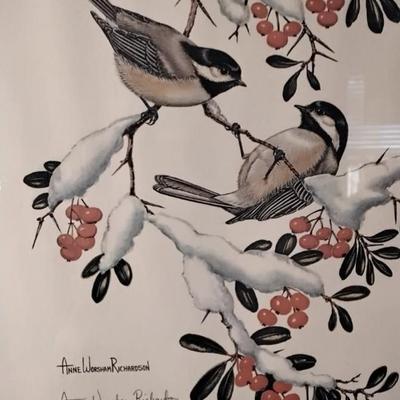 Anne Worsham Richardson "Black Capped Chickadee" Print Signed by the Artist, 1970 655/1500