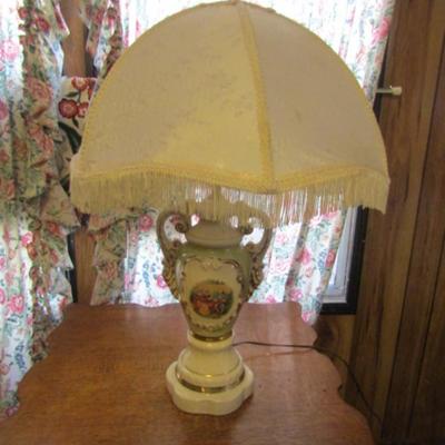 Hand Painted Porcelain Urn Shaped Lamp with Shade- Approx 24 3/4