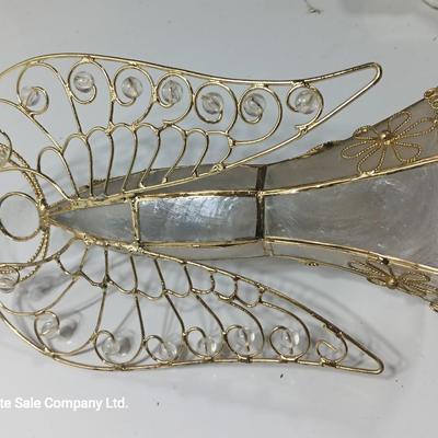 Collection of vintage Angels and a gold-colored oval platter.