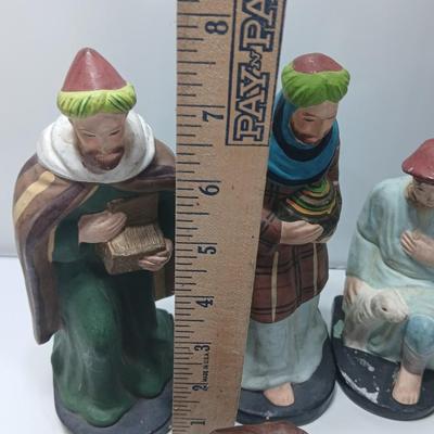 Antique chalkware or clay Nativity set This is a very old set!