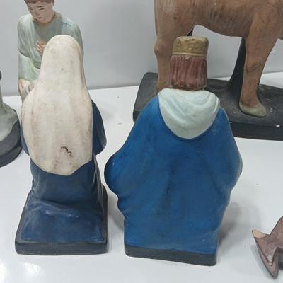 Antique chalkware or clay Nativity set This is a very old set!