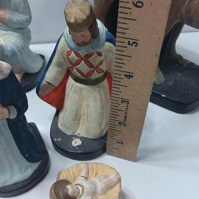 Antique chalkware or clay Nativity set This is a very old set!