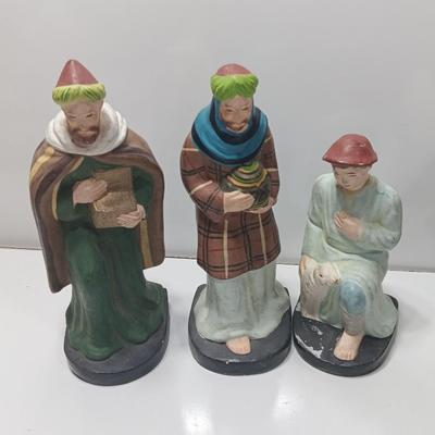 Antique chalkware or clay Nativity set This is a very old set!