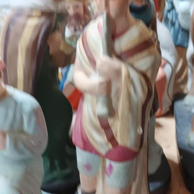 Antique chalkware or clay Nativity set This is a very old set!