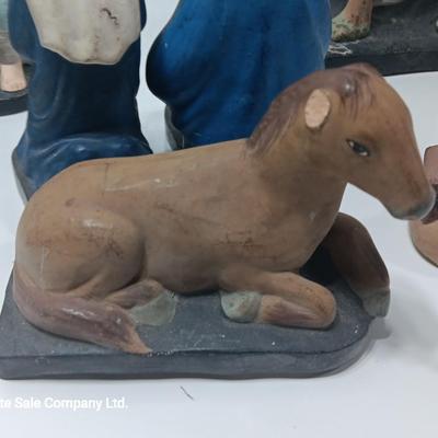 Antique chalkware or clay Nativity set This is a very old set!