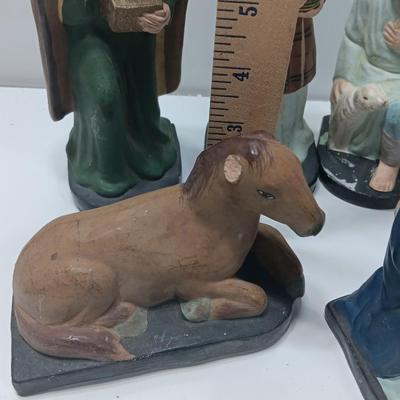 Antique chalkware or clay Nativity set This is a very old set!
