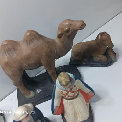 Antique chalkware or clay Nativity set This is a very old set!