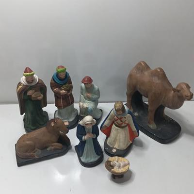 Antique chalkware or clay Nativity set This is a very old set!