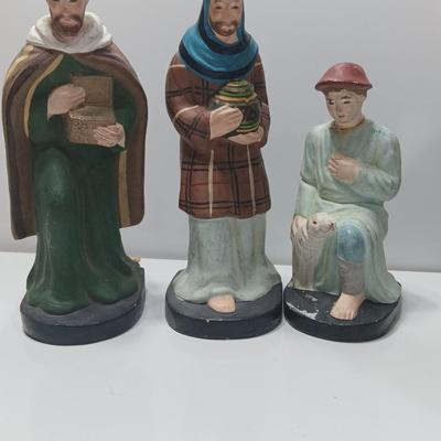 Antique chalkware or clay Nativity set This is a very old set!
