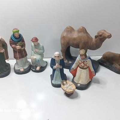 Antique chalkware or clay Nativity set This is a very old set!
