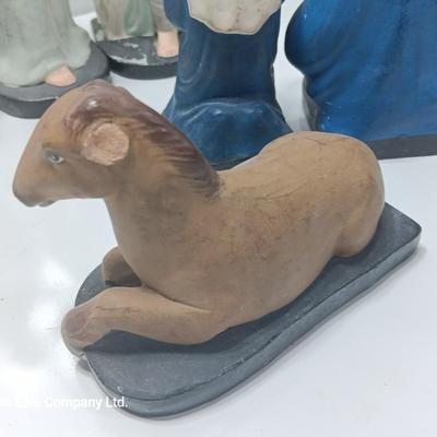 Antique chalkware or clay Nativity set This is a very old set!