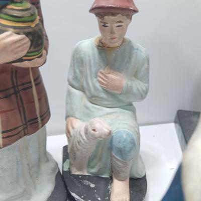 Antique chalkware or clay Nativity set This is a very old set!