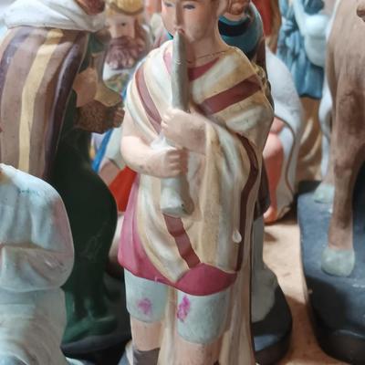 Antique chalkware or clay Nativity set This is a very old set!
