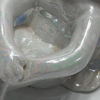 Two Vintage Gorgeous Iridescent Rainbow Angels and a trio of Angels candle holders