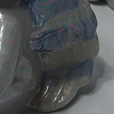 Two Vintage Gorgeous Iridescent Rainbow Angels and a trio of Angels candle holders