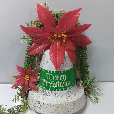 Vintage Merry Christmas bell with two faux greenery pieces