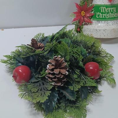 Vintage Merry Christmas bell with two faux greenery pieces
