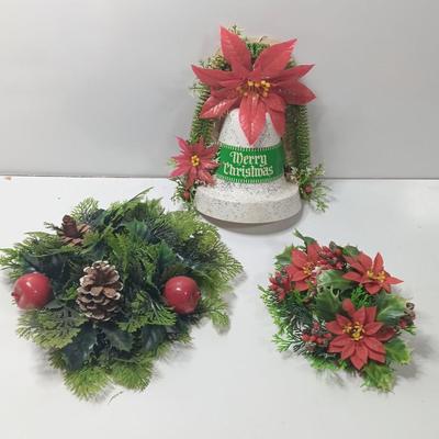 Vintage Merry Christmas bell with two faux greenery pieces