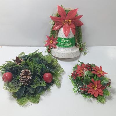 Vintage Merry Christmas bell with two faux greenery pieces