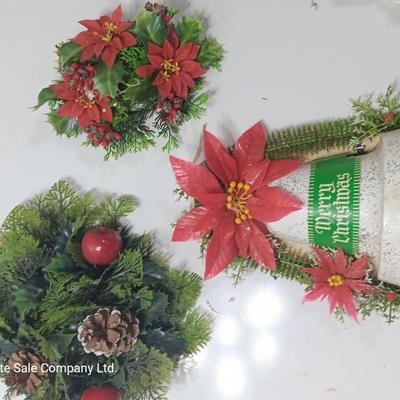 Vintage Merry Christmas bell with two faux greenery pieces