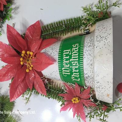 Vintage Merry Christmas bell with two faux greenery pieces