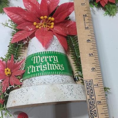 Vintage Merry Christmas bell with two faux greenery pieces