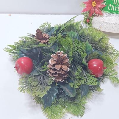 Vintage Merry Christmas bell with two faux greenery pieces