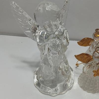 Clear plastic Angel light covers with Angel candle holder and Vintage glass tree bottle