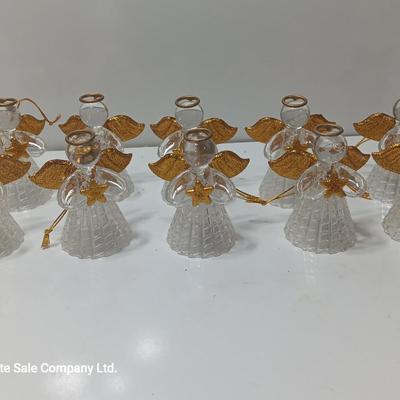 Clear plastic Angel light covers with Angel candle holder and Vintage glass tree bottle