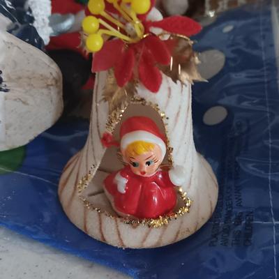 Vintage felt bell diorama ornament with girl inside