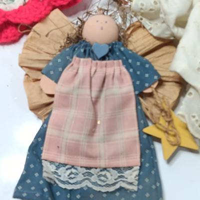Handmade Angel collection with NOEL Angel wreath folk art - vintage = Homemade