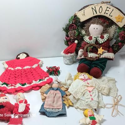 Handmade Angel collection with NOEL Angel wreath folk art - vintage = Homemade