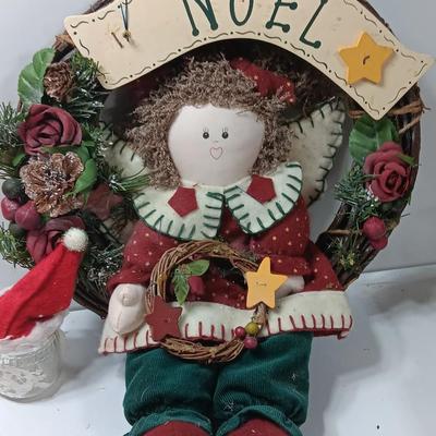 Handmade Angel collection with NOEL Angel wreath folk art - vintage = Homemade
