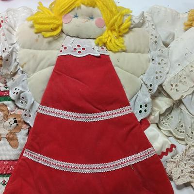 Handmade Angel collection with NOEL Angel wreath folk art - vintage = Homemade