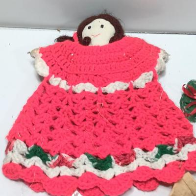 Handmade Angel collection with NOEL Angel wreath folk art - vintage = Homemade