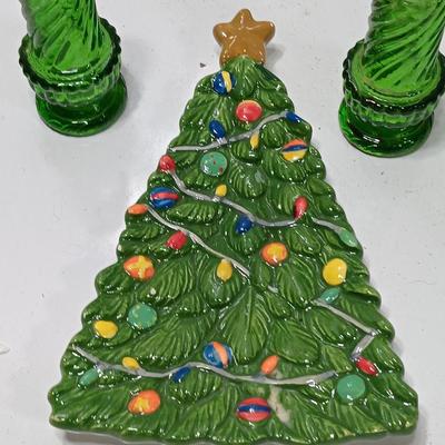 Vintage Avon candle bottles - tree shaped dish - tree candle holder