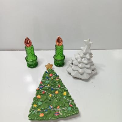 Vintage Avon candle bottles - tree shaped dish - tree candle holder