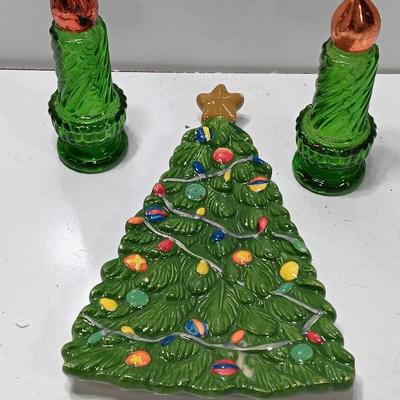 Vintage Avon candle bottles - tree shaped dish - tree candle holder