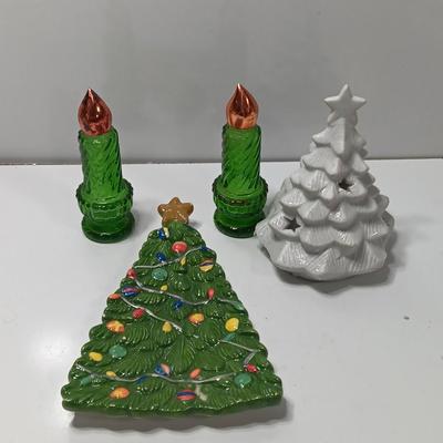 Vintage Avon candle bottles - tree shaped dish - tree candle holder